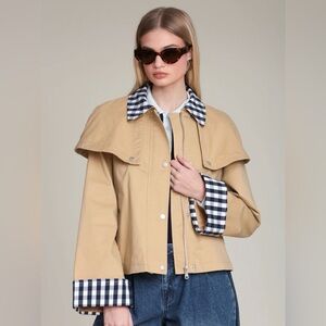 Avec Les Filles Cotton Cape Jacket with Gingham Accents